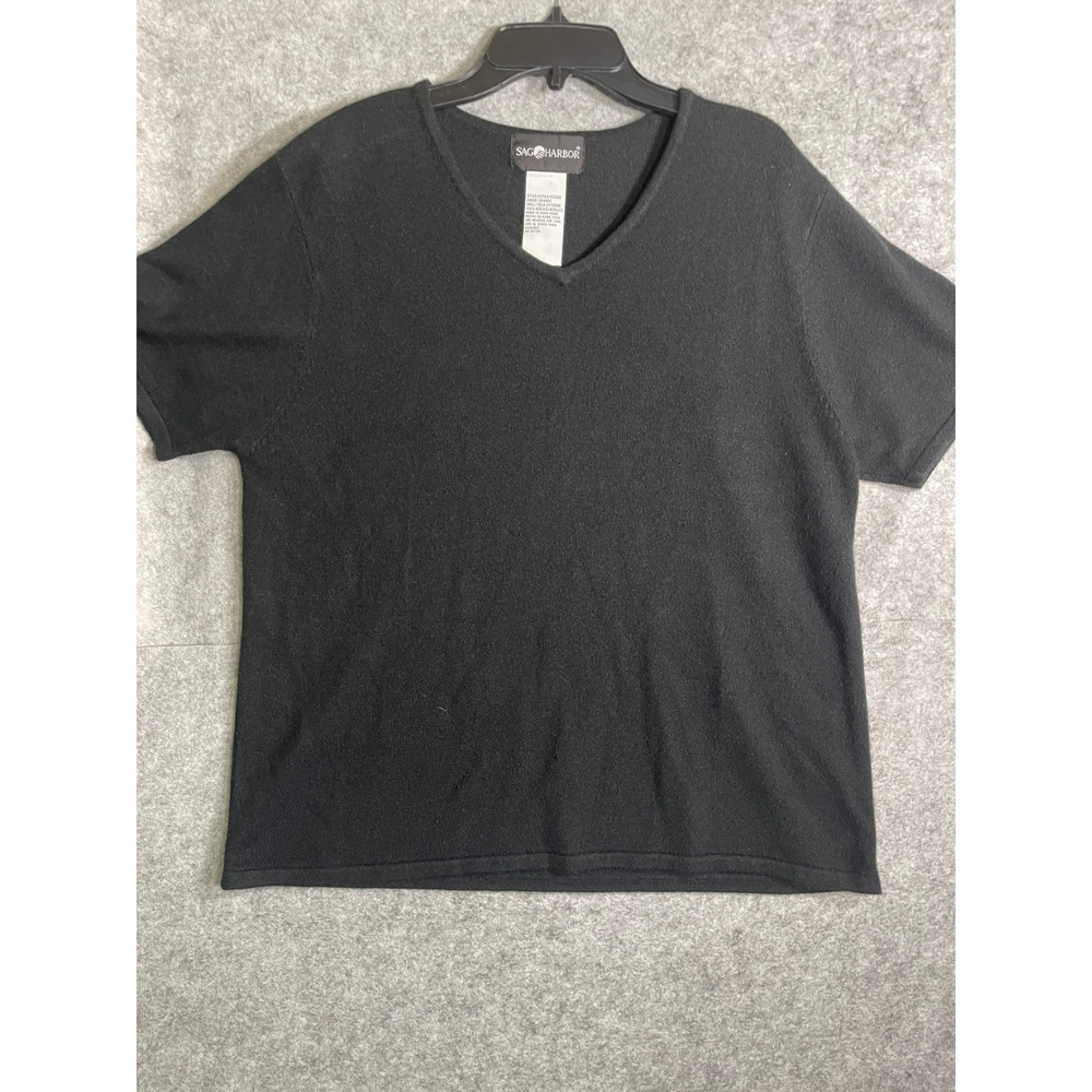 Sag Harbor Womens Black V-Neck‎ Short Sleeve Knit Sweater Top Size Large